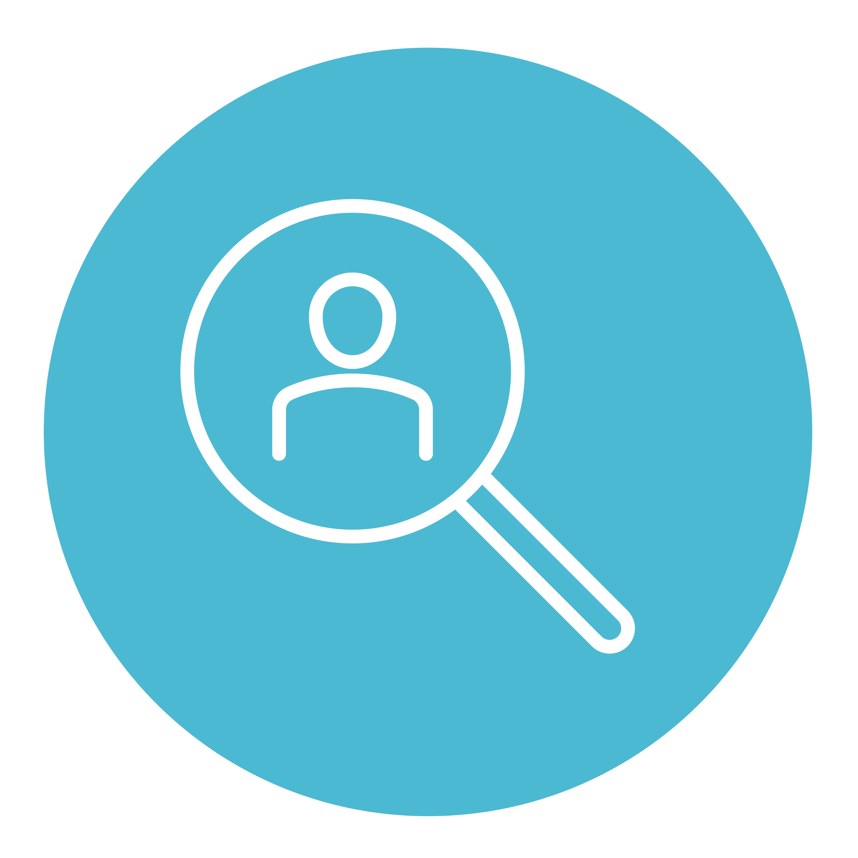 Icon of a magnifying glass and a person