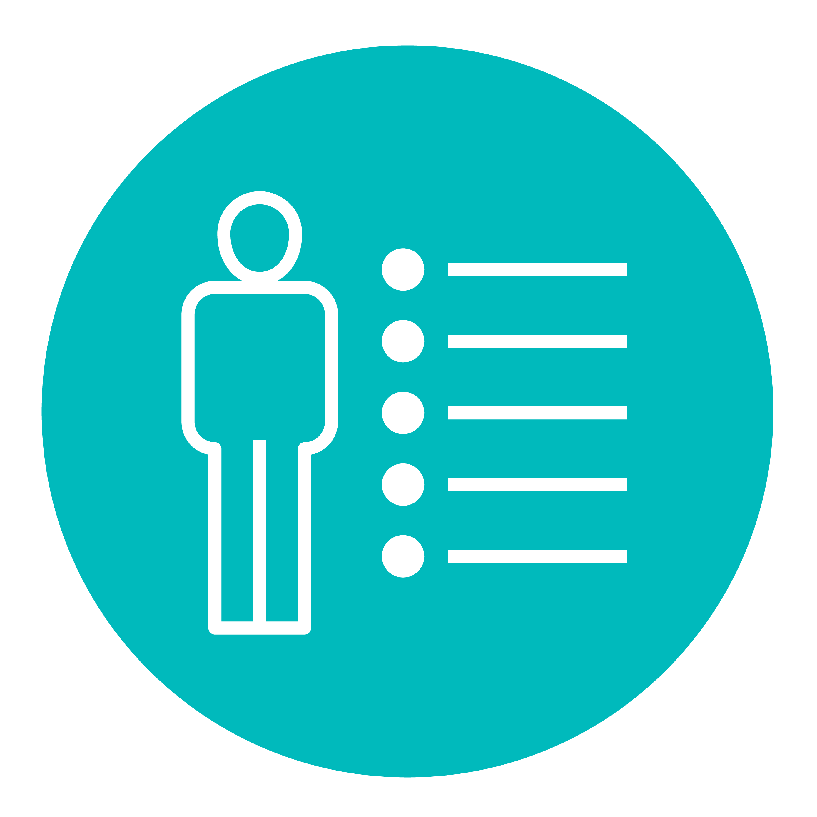 Icon of a person standing next to a bulleted list