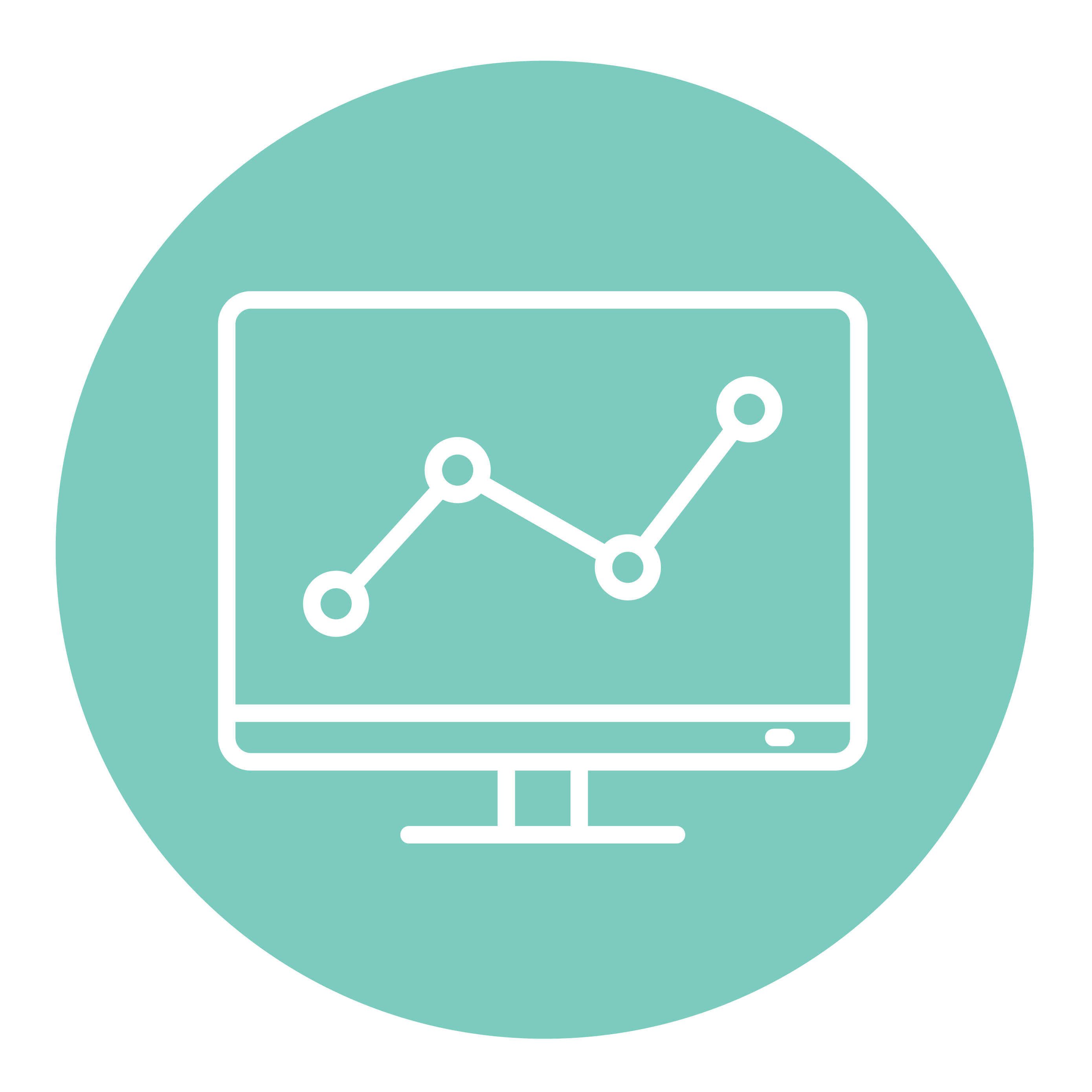 Icon of a computer with a line graph on the screen