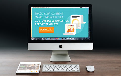 Customizable Analytics Report Template. Image contents: Photo of a desktop computer with the template on the screen.