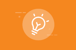 Image contents: Orange background. White light bulb icon in the center.