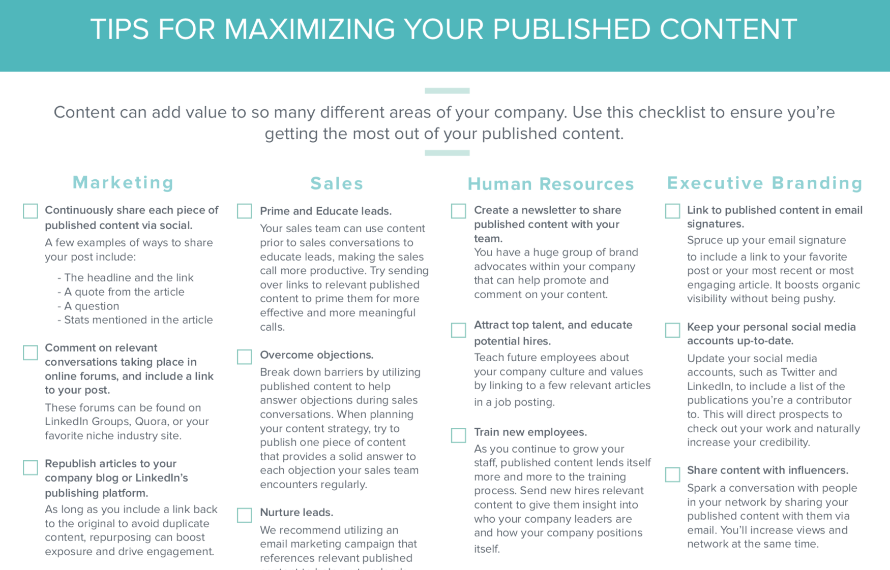 content maximization checklist